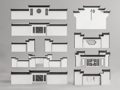 新中式徽派景墙3D模型下载